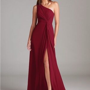 Azazie One-Shoulder burgundy Brooke Dress A4